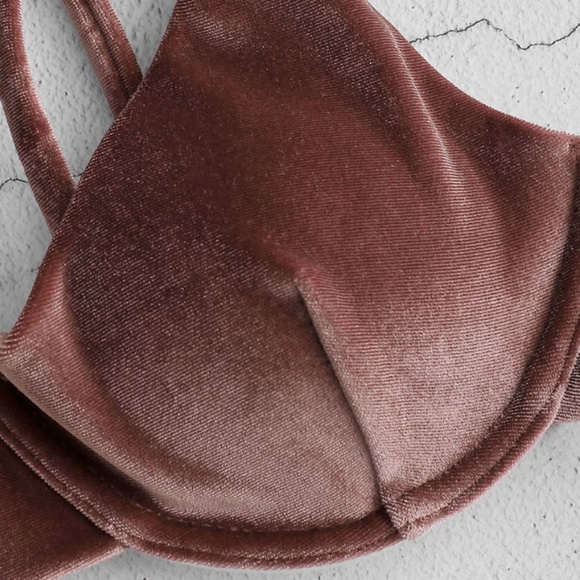 Khaki Velvet Triangle Two Piece Bikini Set - Picture 6 of 8